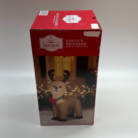 Holiday Time Airblown Inflatable Christmas Santa's Reindeer Light Up 4 Feet Tall - Picture 2 of 7